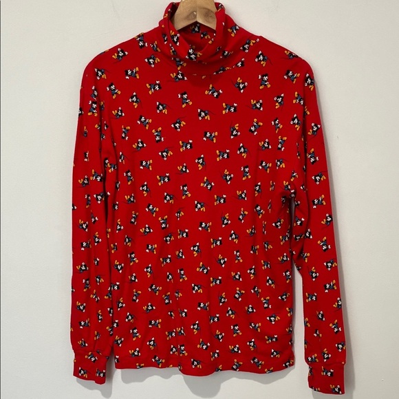 VTG Mickey & Co Womens Red Turtleneck Disney All Over Mickey Mouse Print Size L - Picture 2 of 11